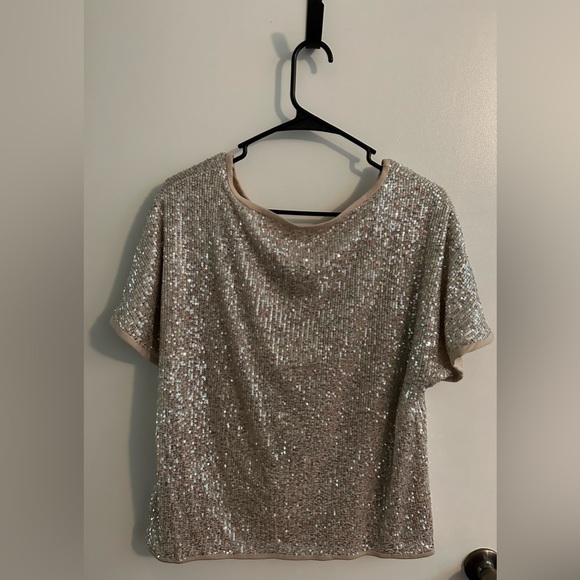 Gold Glitter Sequin Short Sleeved Top. - Picture 2 of 2
